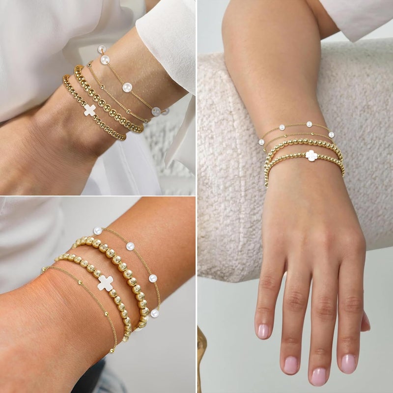 PEALICIOUS 2Pcs Chunky Bracelet for Women, Girls Gold Bangle Bracelet 7in Minimalist Silver Chunky Bangles Valentines Gifts, Trendy Gold Arm Cuff Upper Arm Band, Stack Bead Pearl Gift Summer Jewelry - Image 3